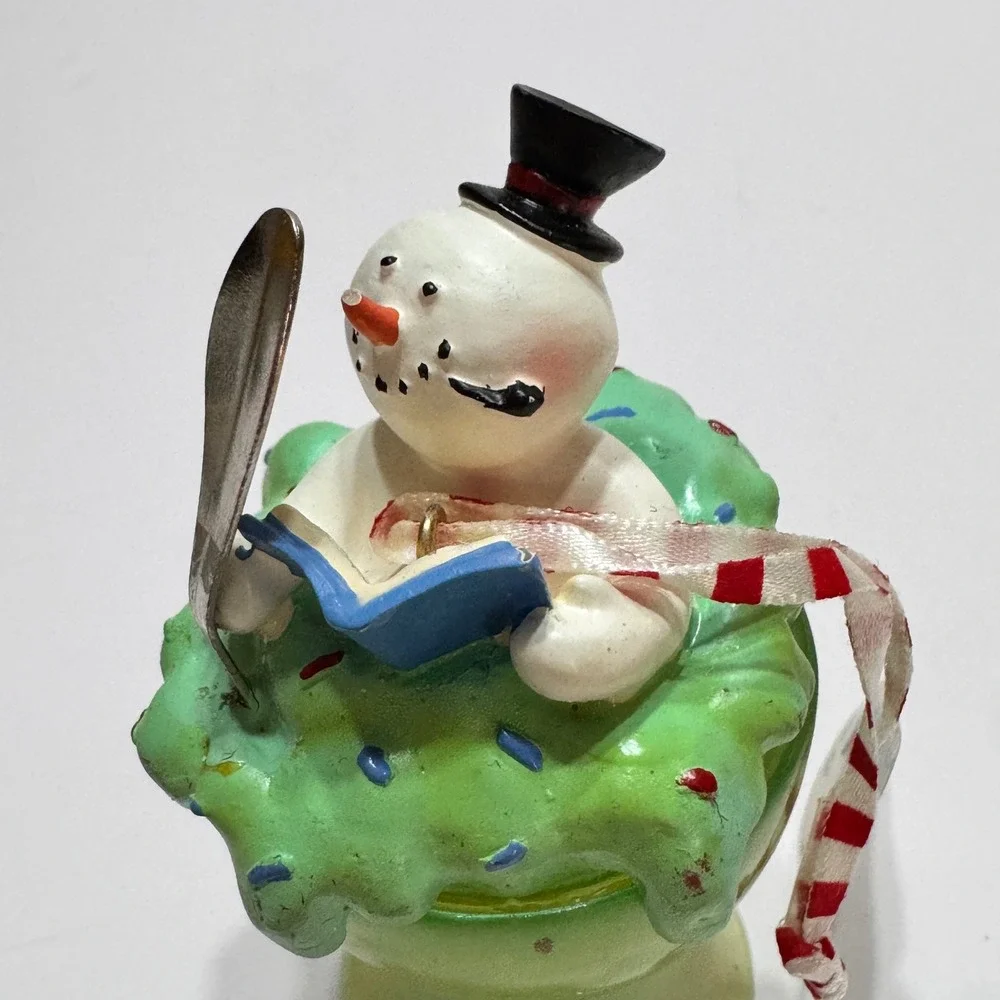 Set 2 Sears Whimsical Snowman beach Book Bath Chill Sundae Christmas Ornaments